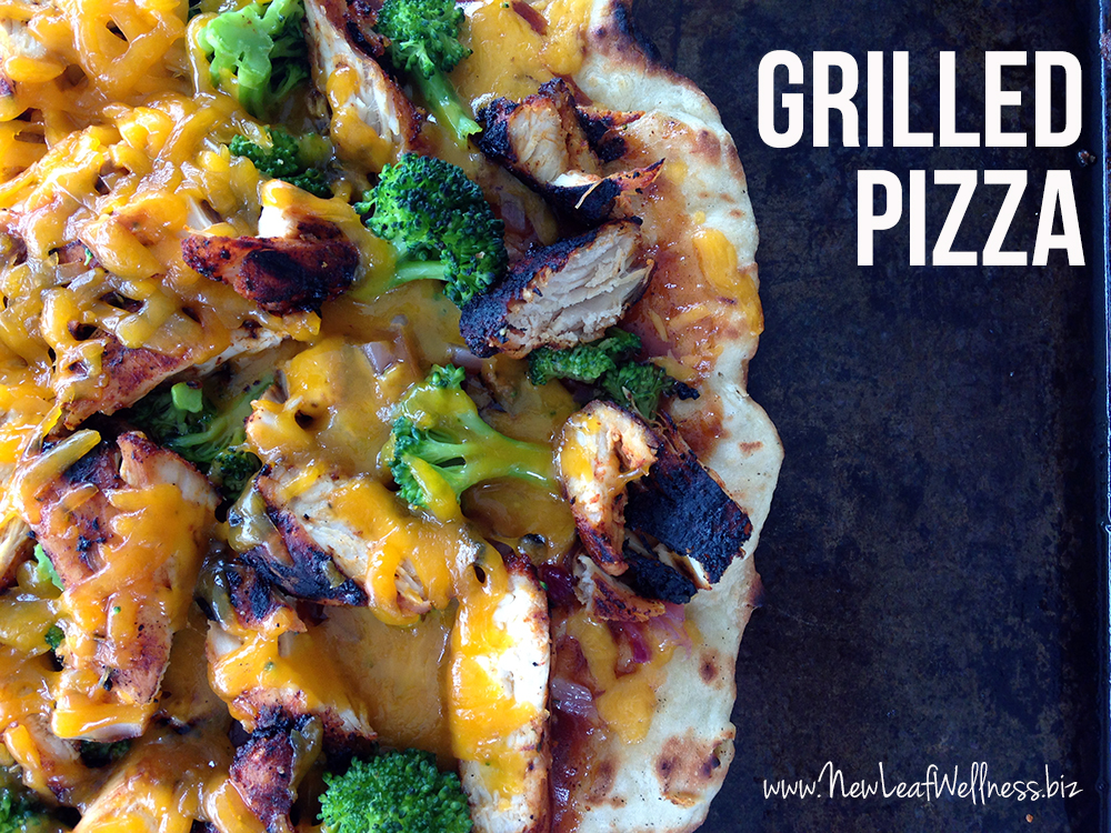 Grilled Pizza Recipe with BBQ Chicken, Broccoli, and Red Onions