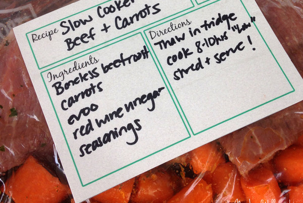 Five Freezer Slow Cooker Meals in an Hour - Beef Roast and Carrots