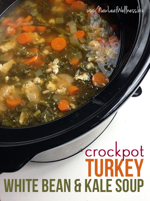 Crockpot turkey white bean and kale soup