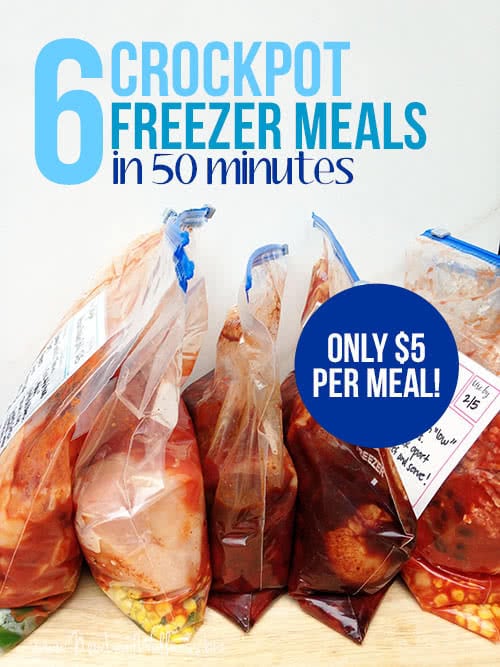 Six Cheap Freezer Crockpot Meals in 50 Minutes