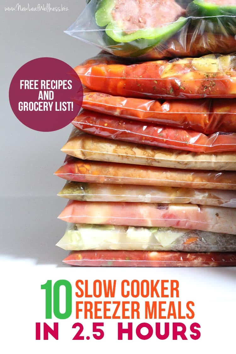 10 Slow Cooker Freezer Meals in 2.5 Hours