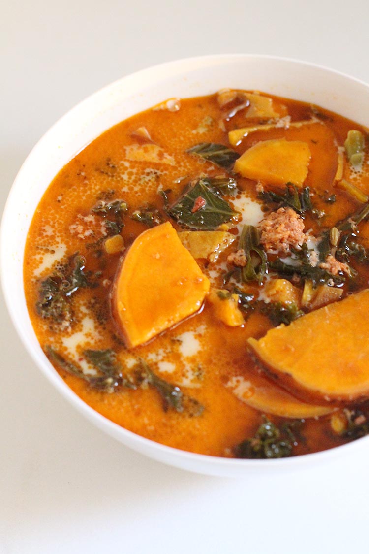 Slow Cooker Zuppa Toscana with Sweet Potatoes | The Family Freezer