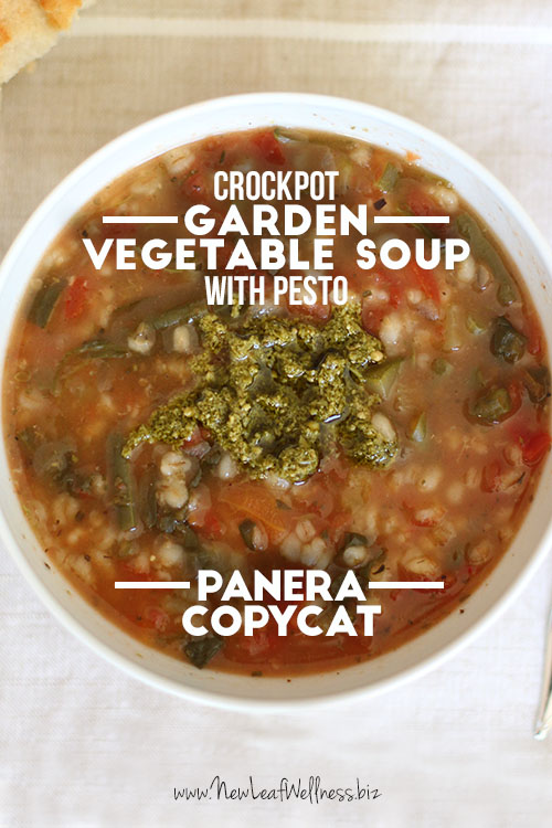 Crockpot Vegetarian Garden Vegetable Soup with Pesto (Panera Copycat)