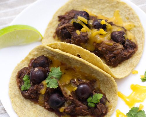 Crockpot Cherry Chicken Mole Tacos