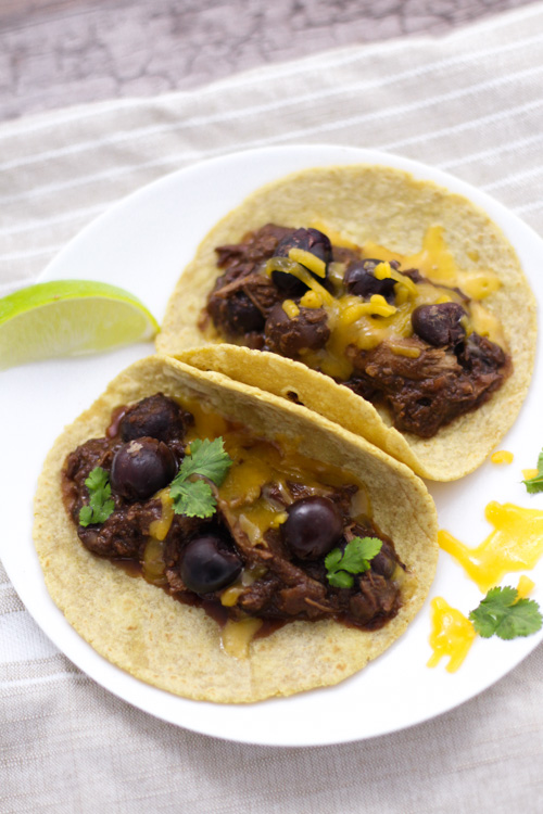 Crockpot Cherry Chicken Mole Tacos