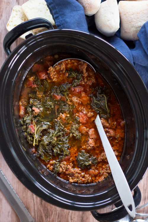 5-Ingredient Crockpot Kale & Chorizo Soup