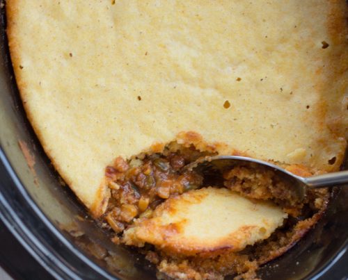 Crockpot Mexican Chili with Cornbread Topping