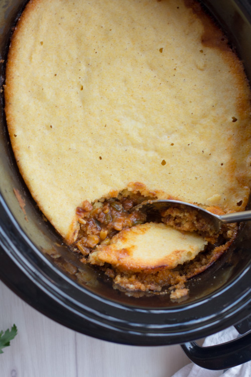 Crockpot Mexican Chili with Cornbread Topping