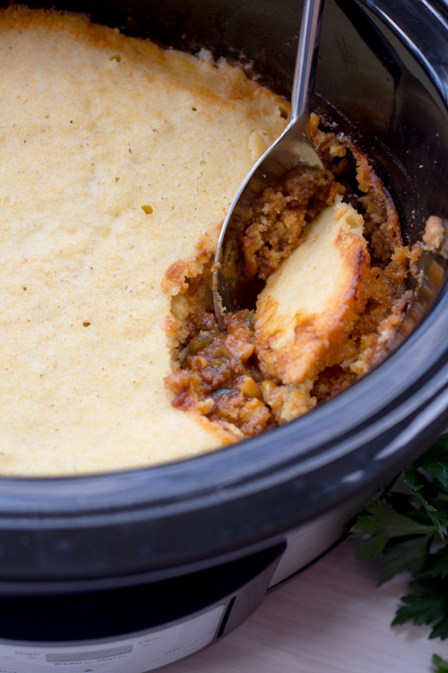 Crockpot Mexican Chili with Cornbread Topping | The Family Freezer