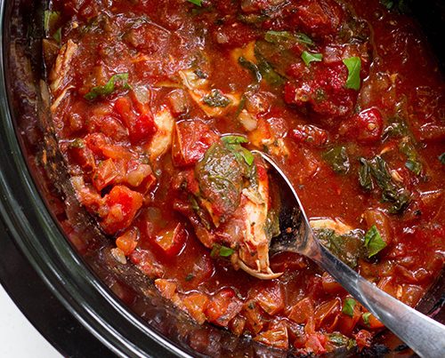 Crockpot Tuscan Chicken with Fresh Tomatoes