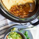 Slow cooker mexican chicken chili with cornbread topping