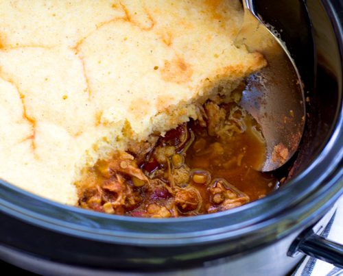 Slow Cooker Mexican Chicken Chili with Cornbread Topping