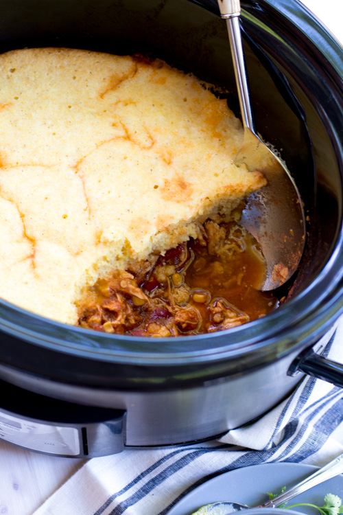 Slow Cooker Mexican Chicken Chili with Cornbread Topping